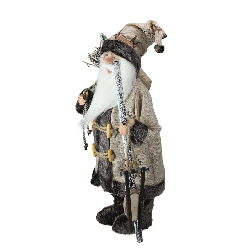 Figurine de père Noël rustique 16,5 "avec traîneau en bois et cadeaux