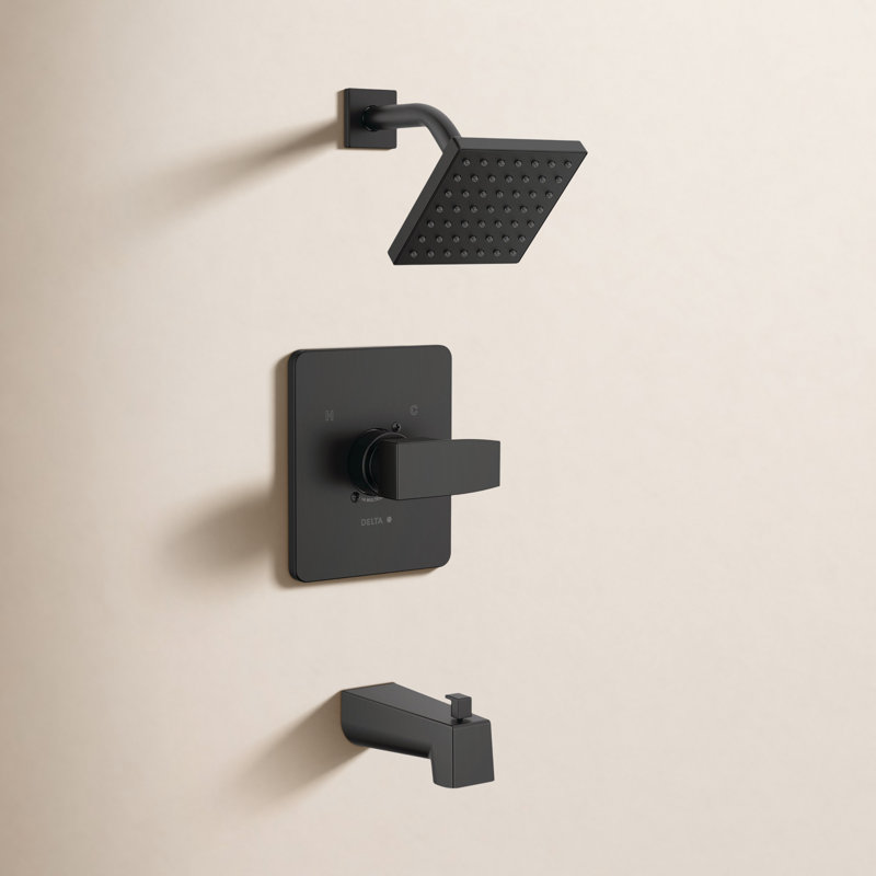 Ensemble de robinet de baignoire et douche carré Modern 14 Series, ensemble de pomme de douche et poignée noir mat, ensemble de garniture de valve, noir mat (valve non incluse)