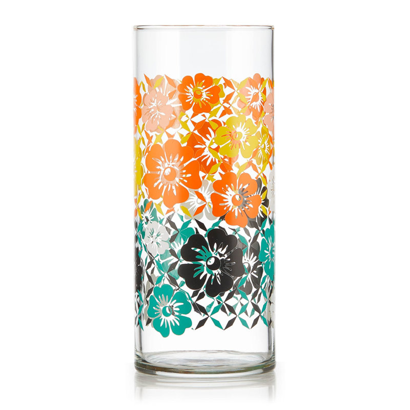 Libbey Retro Floral Design Colorful Glass Set, 16 oz, Set of 4