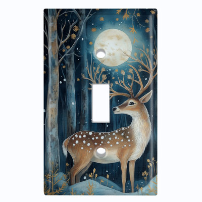 Couvercle de plaque d'interrupteur en métal; Bascule à 1 taille US standard - cerf de forêt
