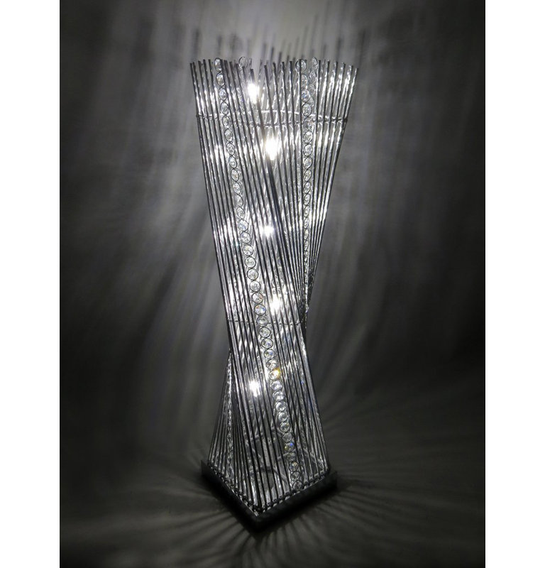 Silver Metal Cayan Tower Led Table Lamp With Crystals