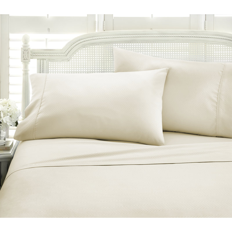 Twin White Chevron Embossed Microfiber Bed Sheet Set