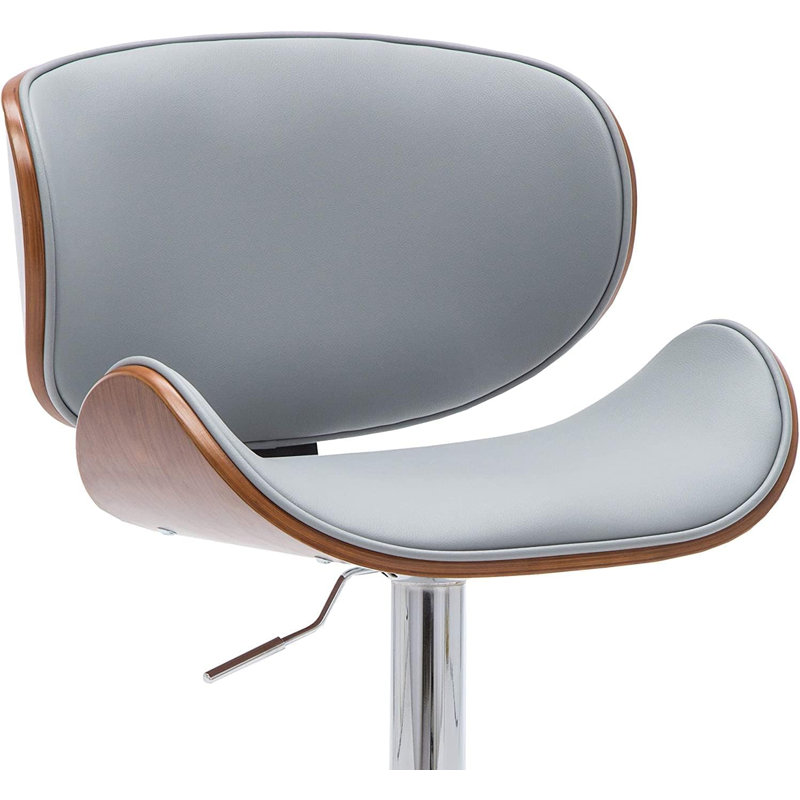 Modern Contemporary Swivel Walnut Bentwood Lift Adjustable Height Bar Stool With Curved Seat And Back (Gray), Gray