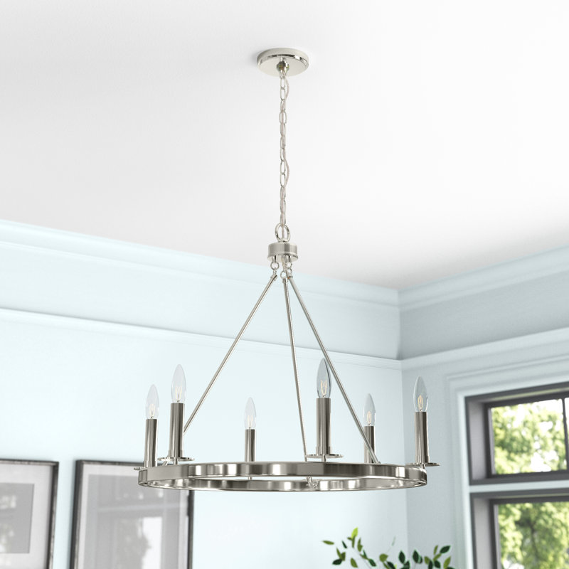 6-Light Chandelier in Brushed Nickel, Brushed Nickel