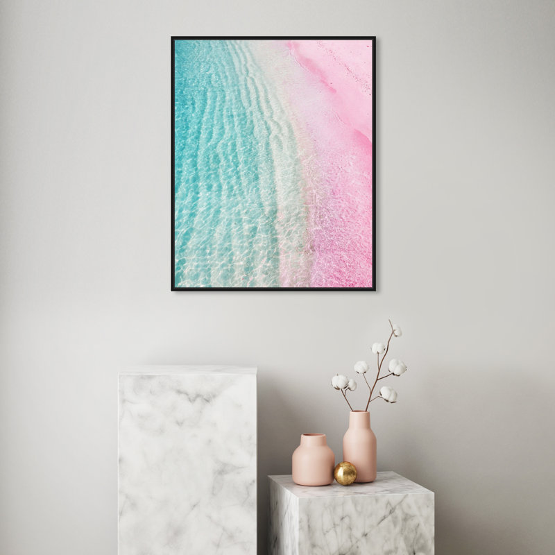 Licorne nautique et côtière, rose moderne et contemporain - impression, H 30 po x l 24 po, Toile avec cadre noir