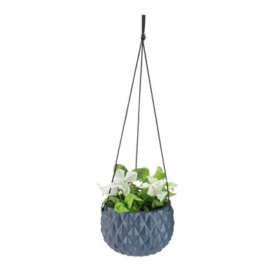 5.5" Blue and Brown Faceted Round Hanging Outdoor Planter