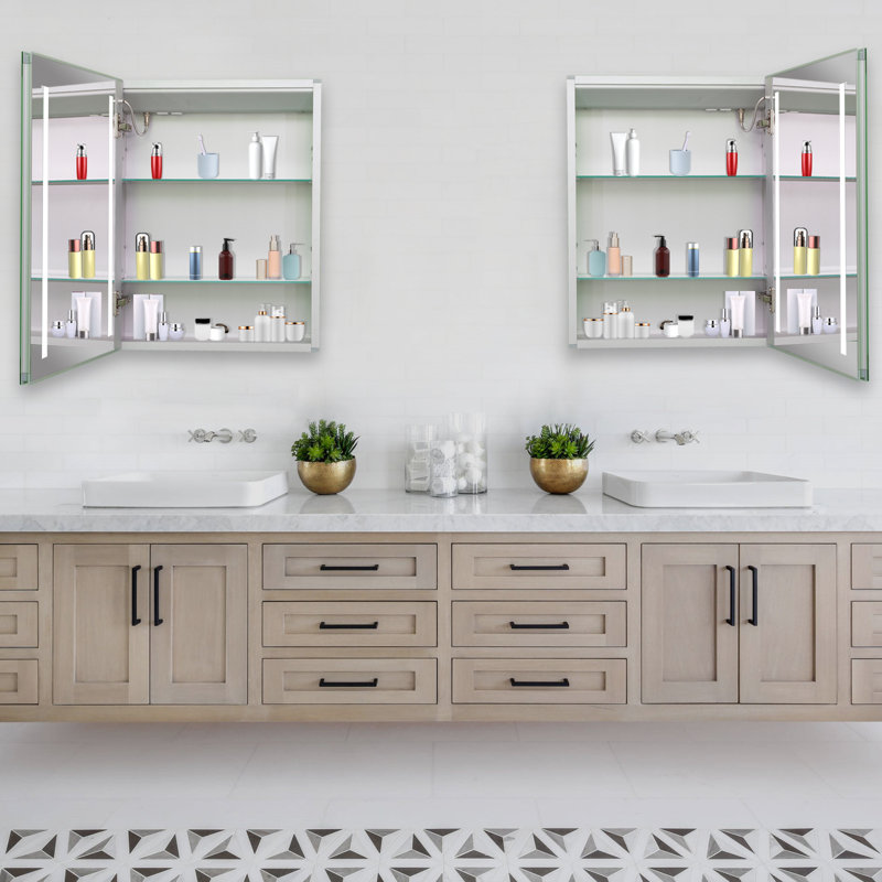 Livvi 20'' W 26'' H Frameless LED Medicine Cabinet with Mirror and 2 Adjustable Shelves, Left