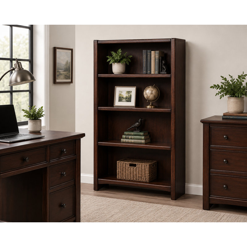 McKaylah Bookcase, European Cherry, (3 Shelf) 60” H x 32” W x 13” D