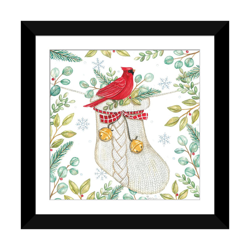 «Jingle Bell Cardinal», reproduction d'art murale, papier d'art encadré, Noir, H 16 po x l 16 po