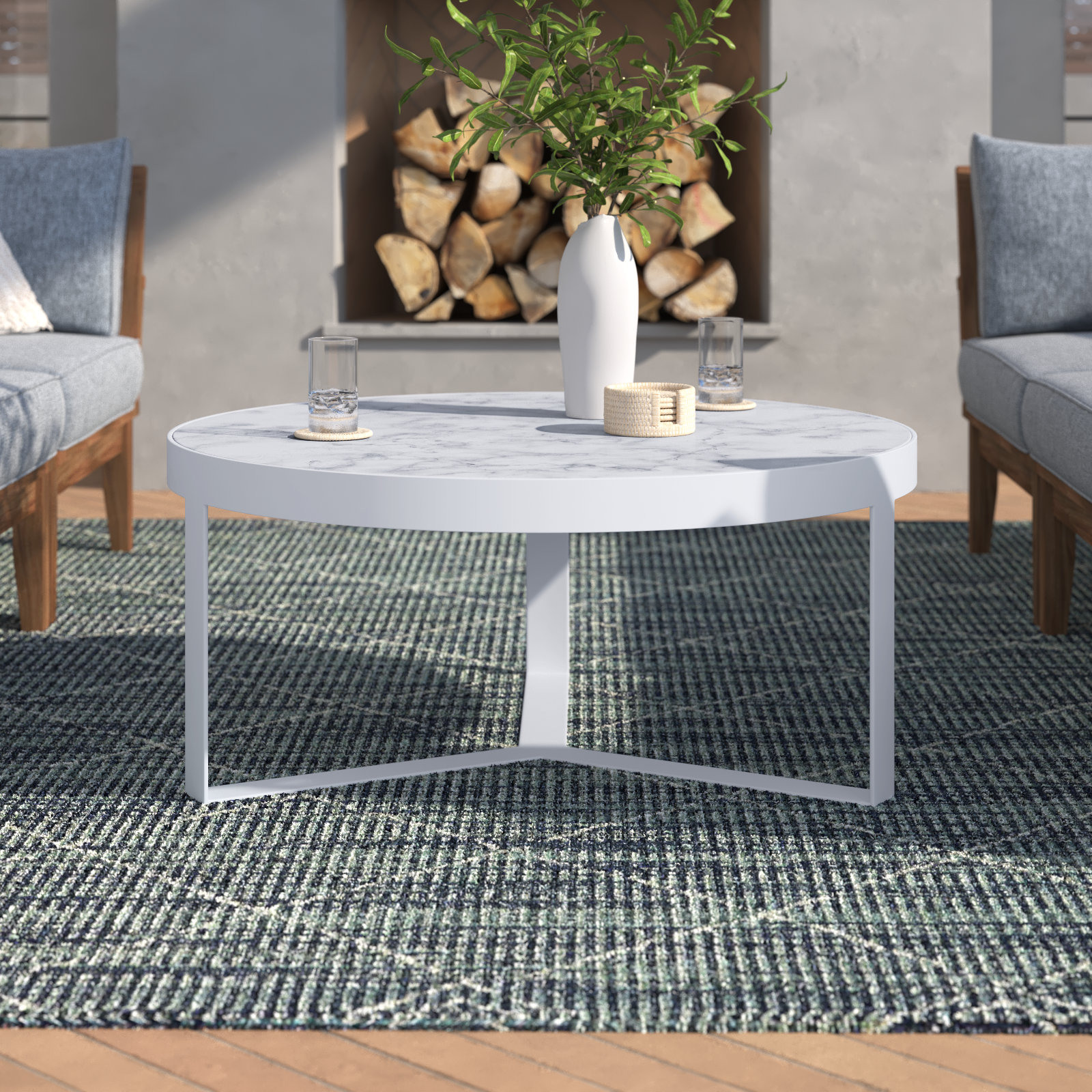 Megara 38'' Marble Outdoor Coffee Table