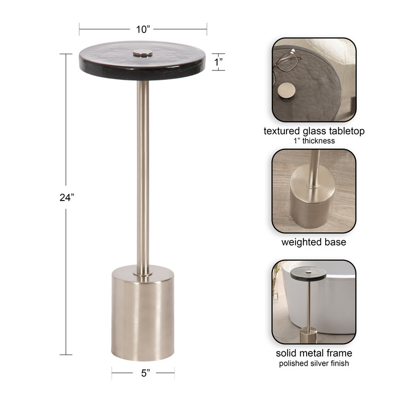 Table ronde en verre et verre, Argent argent, Gris