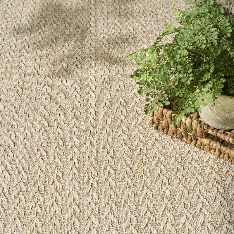 Cantara Chevron Indoor/Outdoor Area Rug, Rectangle 9' x 12', Ivory/Cream