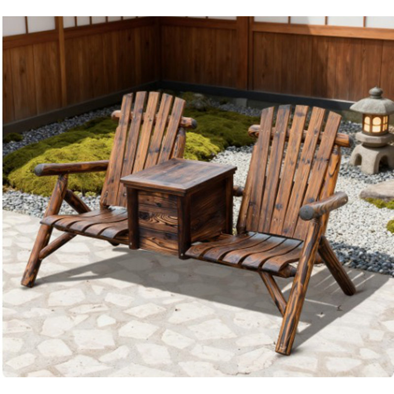 Causeuse double Adirondack, chaise Adirondack double en bois avec seau à glace, causeuse d'extérieur avec dossier haut