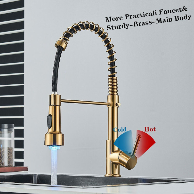 Senlesen Pull Down Kitchen Faucet, Brushed Gold/Black