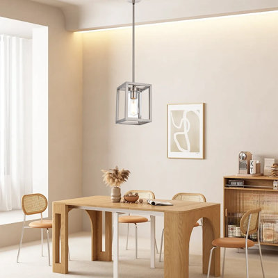 Luminaire suspendu industriel en nickel brossé 1 lumière avec cage en verre transparent - Luminaire suspendu de style campagne moderne pour salle à manger et îlot de cuisine