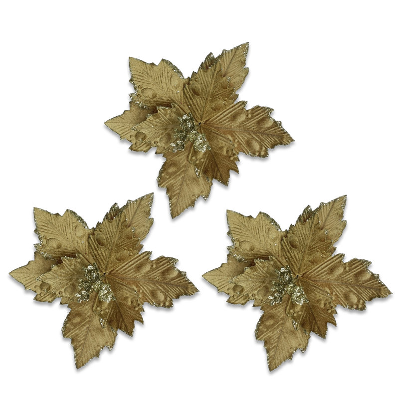 Piquet à poinsettia de 25 cm, Doré
