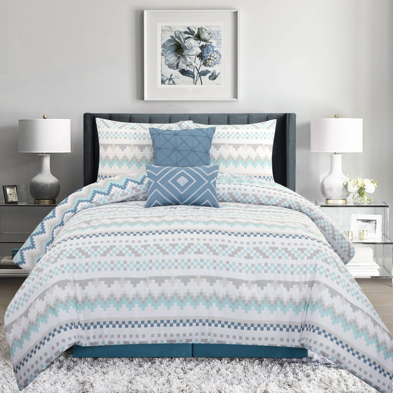 Chevron Geometric 6 Piece Comforter Set, Cal. King Comforter + 4 Additional Pieces