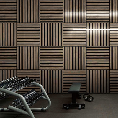 23.6" x 23.6" Genuine Wood Veneer Acoustic DIY Wall Panels 3D Slat Decorative Soundproof(Set of 4)