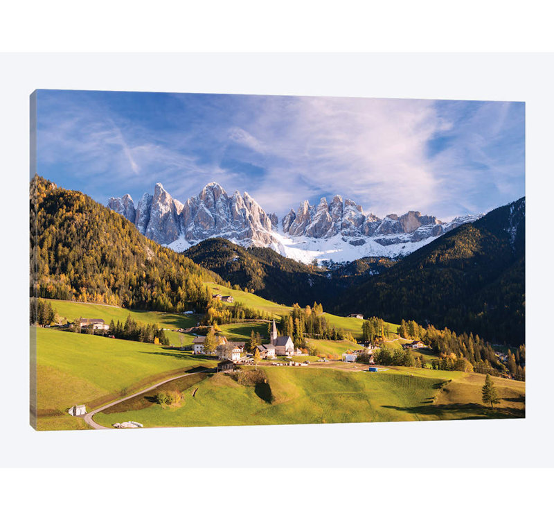 «Funes Valley In The Dolomites» par Matteo Colombo, impression sur toile, H 24 po x l 32 po x P 1 po, Papier avec cadre noir