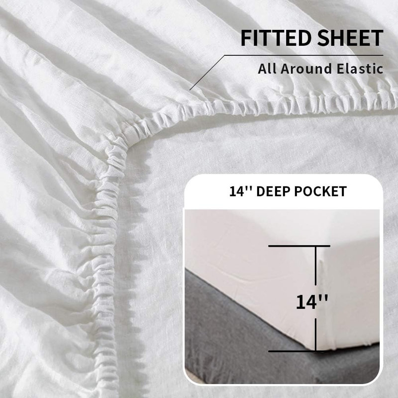 Belgian Linen Sheet Set Solid Color Natural Flax Cotton Blend Soft Breathable Farmhouse Bedding, White