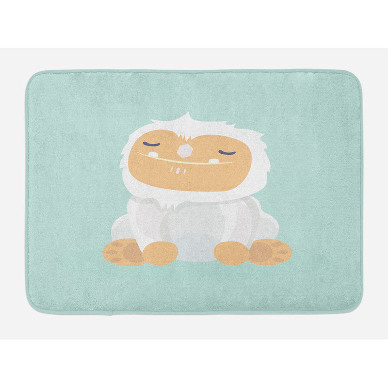 Mint Green and Sand Brown Yeti Graphic Bath Mat