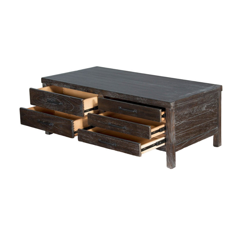 Table basse Nikay, 5 tiroirs, brun foncé Mindi, rectangulaire 50 pouces