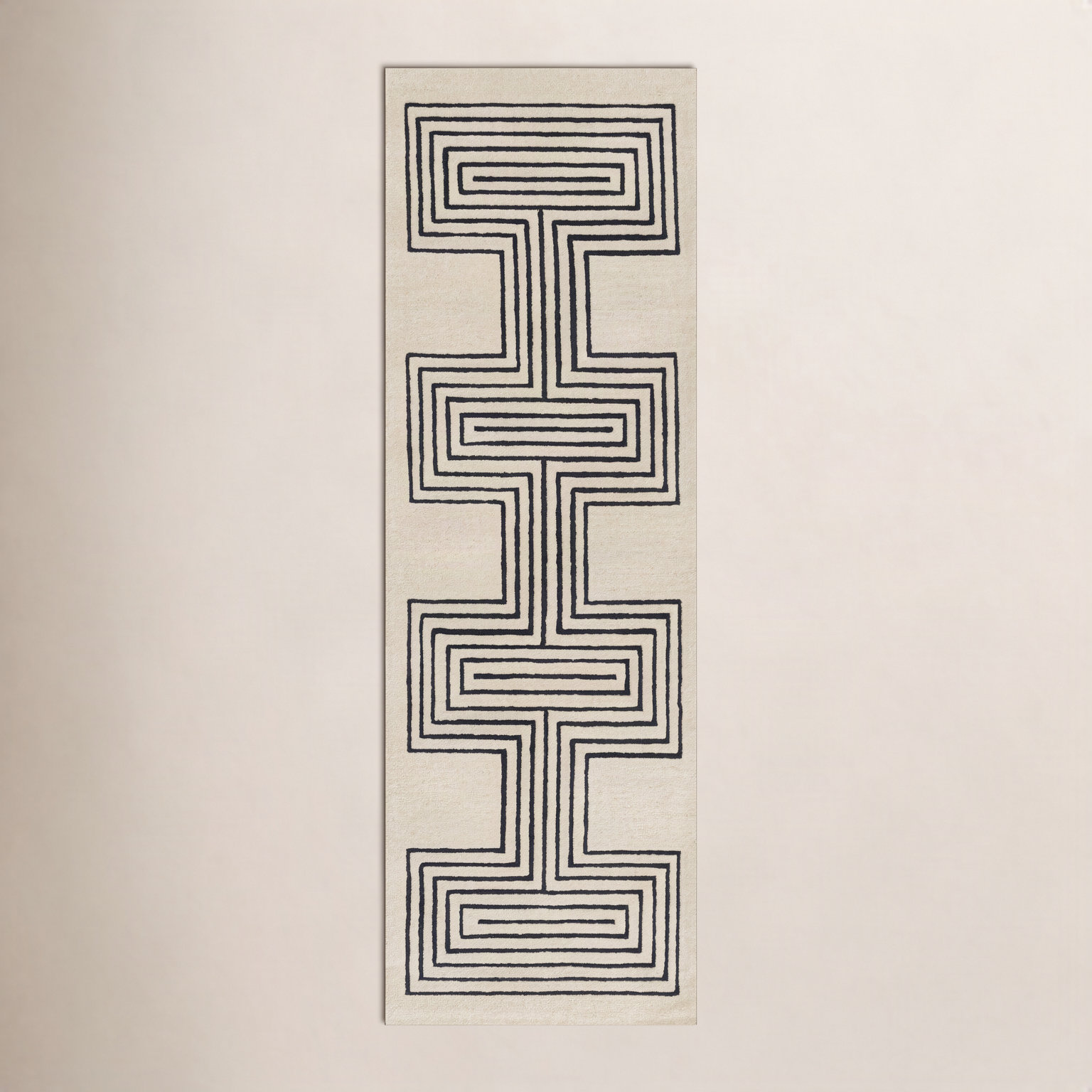 Orlie Copper Hand-Tufted Geometric Wool Rug, Black Beige, Runner 2'6" x 8'