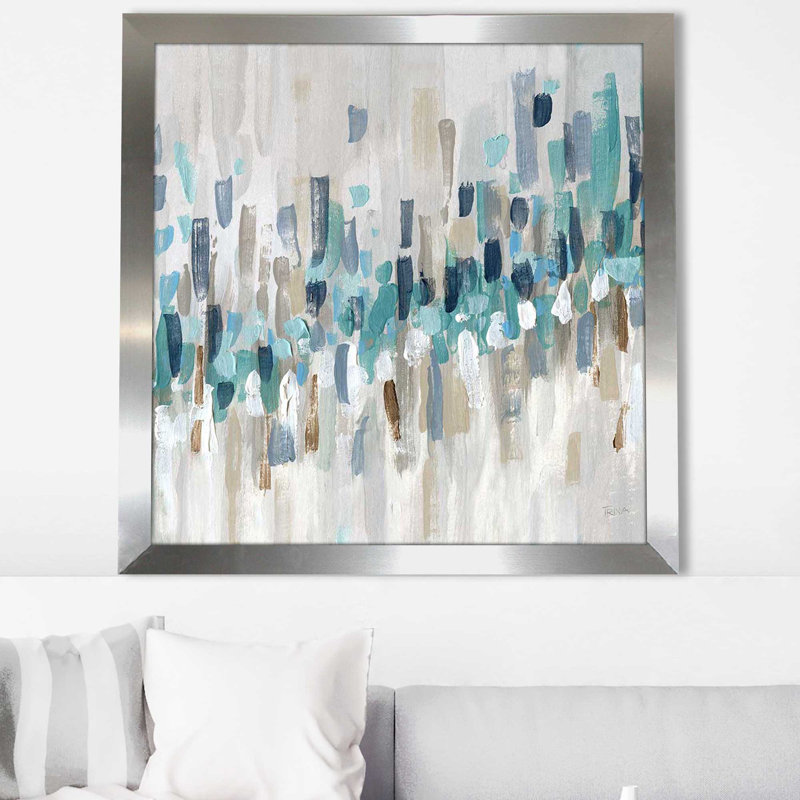 Staccato Blue II par Katrina Craven - Peinture, H 31,5 po x l 31,5 po x P 1 po, Encadrement argenté