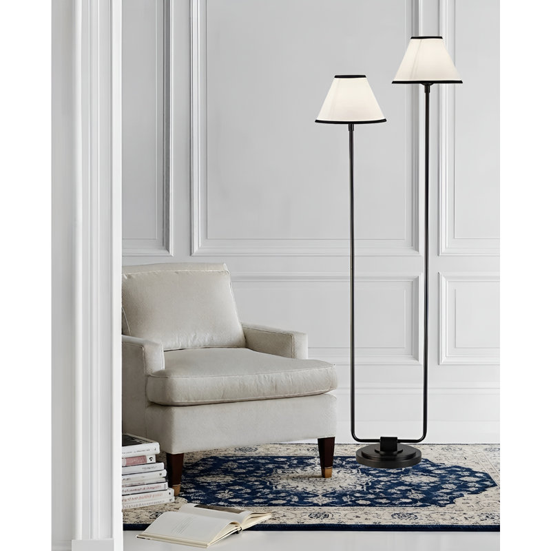 58.26" Matte Black Twin-Head Floor Lamp