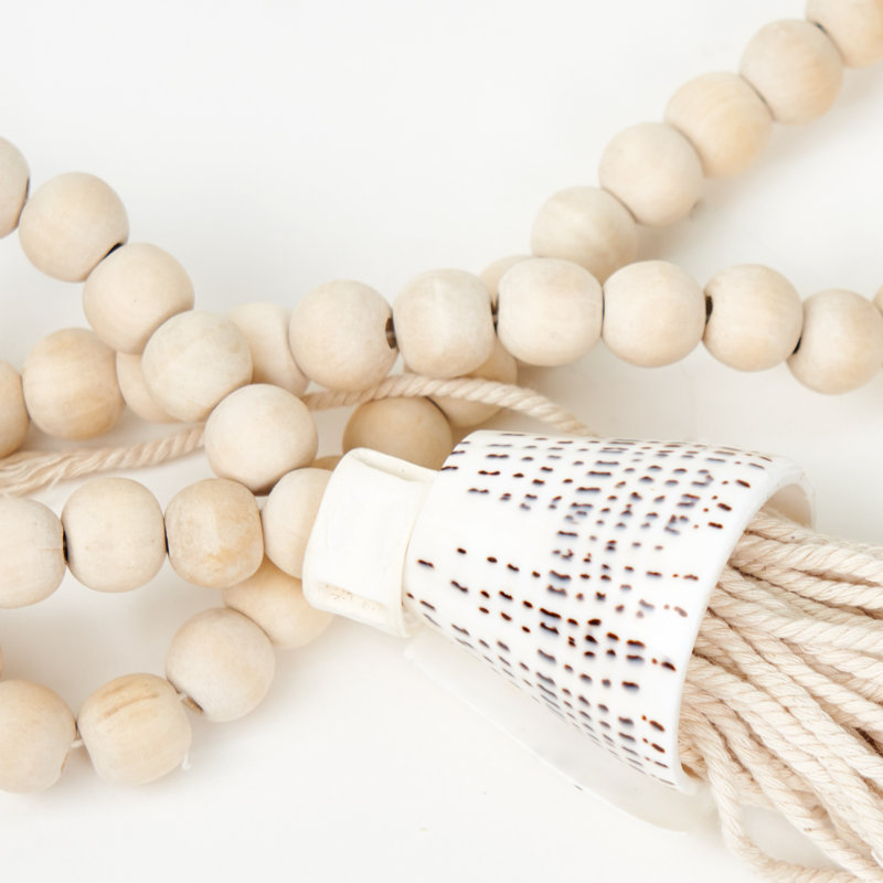 Lily's Living 28"W Natural Wood Decorative Tassel With Shell, Home Accent Art Décor