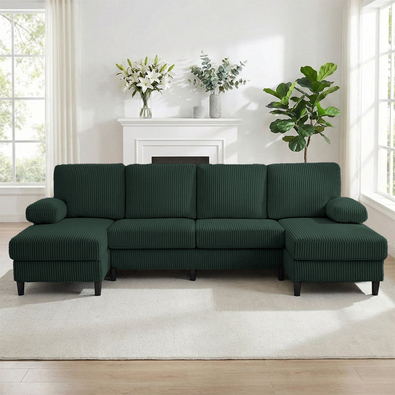 Canapé modulaire en U Corduroy, Vert