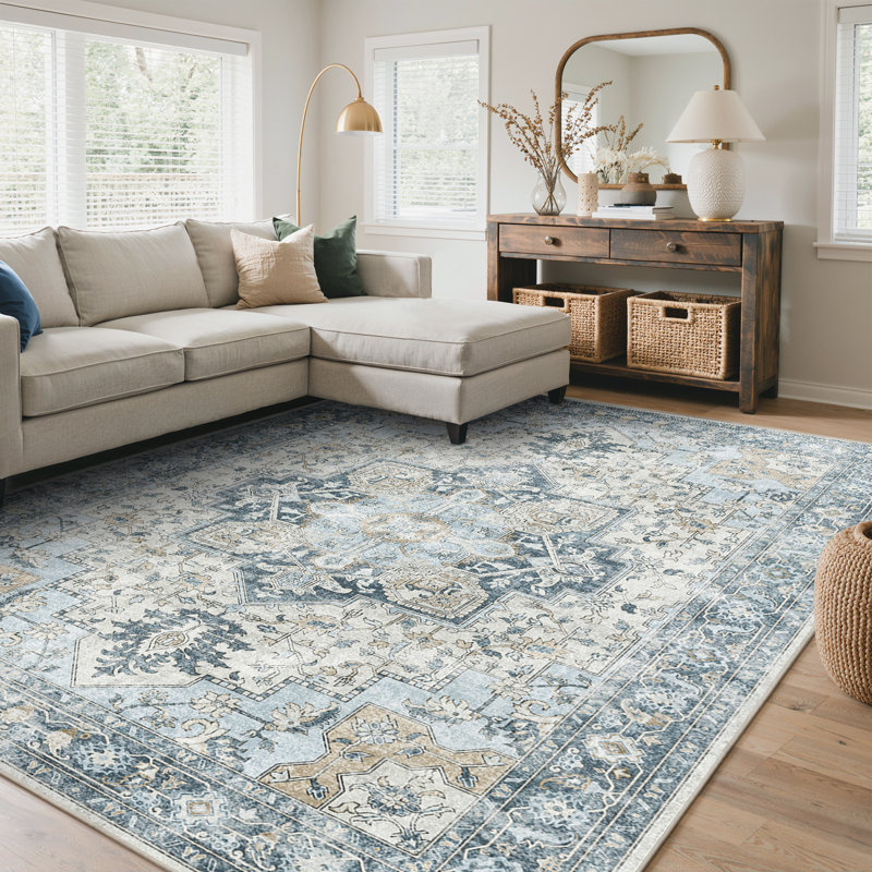 Tapis oriental performance Roehit, Rectangle 6 pi x 9 pi, Bleu
