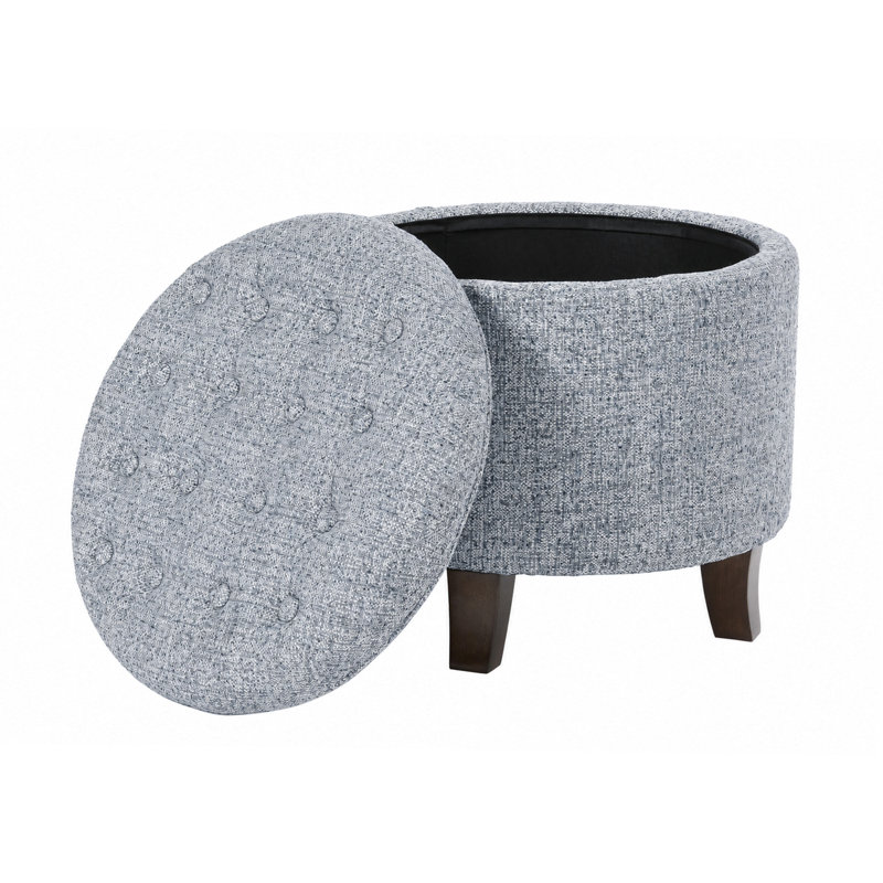 Pouf de rangement rond - Tissu tissé bleu-gris, Bleu gris tissé