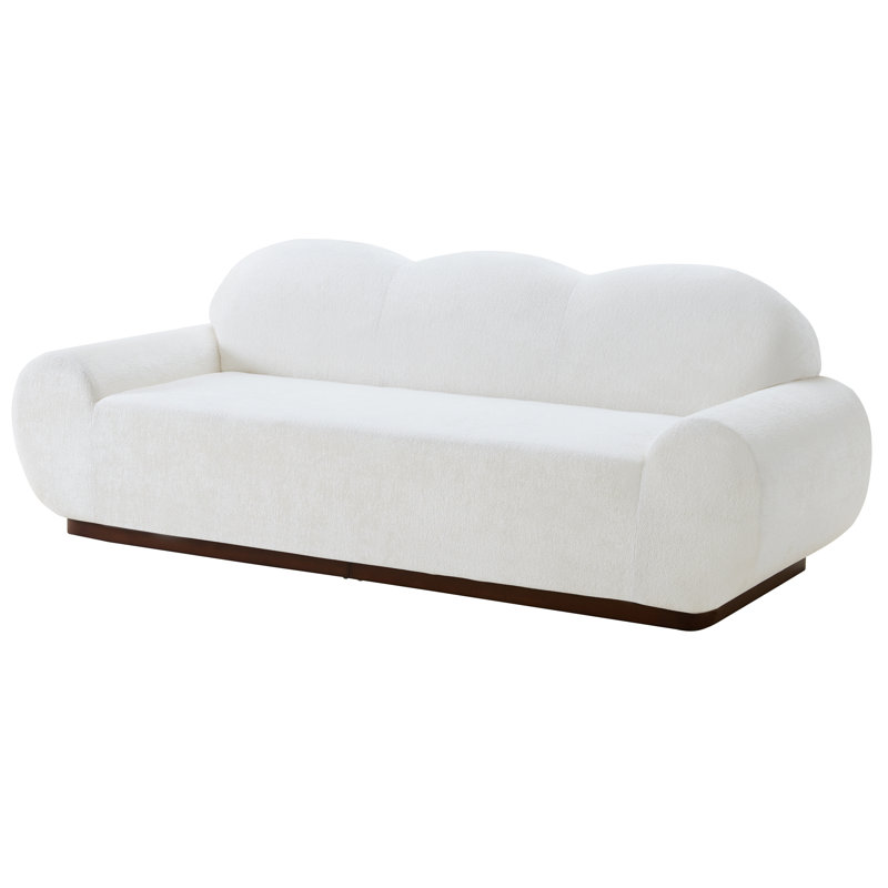 Canapé 3 places incurvé Cloud en chenille, accoudoirs arrondis, 224 cm (88 po), blanc neige