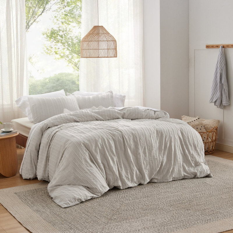  Housse de couette touffetée à rayures Shabby Chic GentleSoft ™, Housse de couette pour lit simple + 1 taie d'oreil, Beige