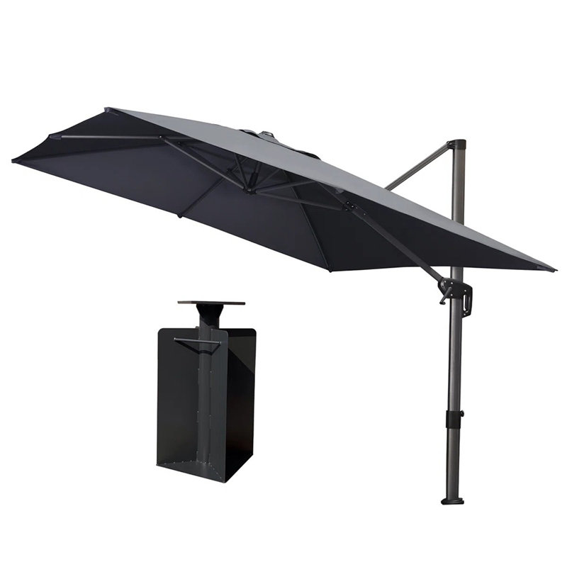 Parasol rectangulaire en porte-à-faux gris de 132 po x 108 po avec base au sol et contrepoids à manivelle inclus, Gris
