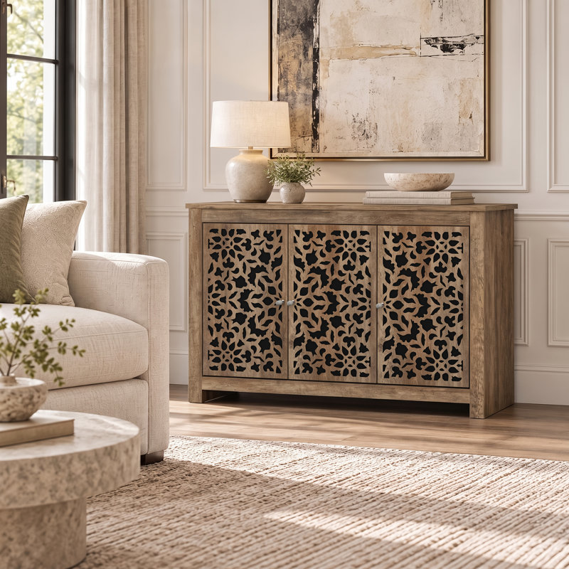 Annslee 44.3'' W 3 Door Sideboard with Adjustable Shelves, Barli, Knotty Oak