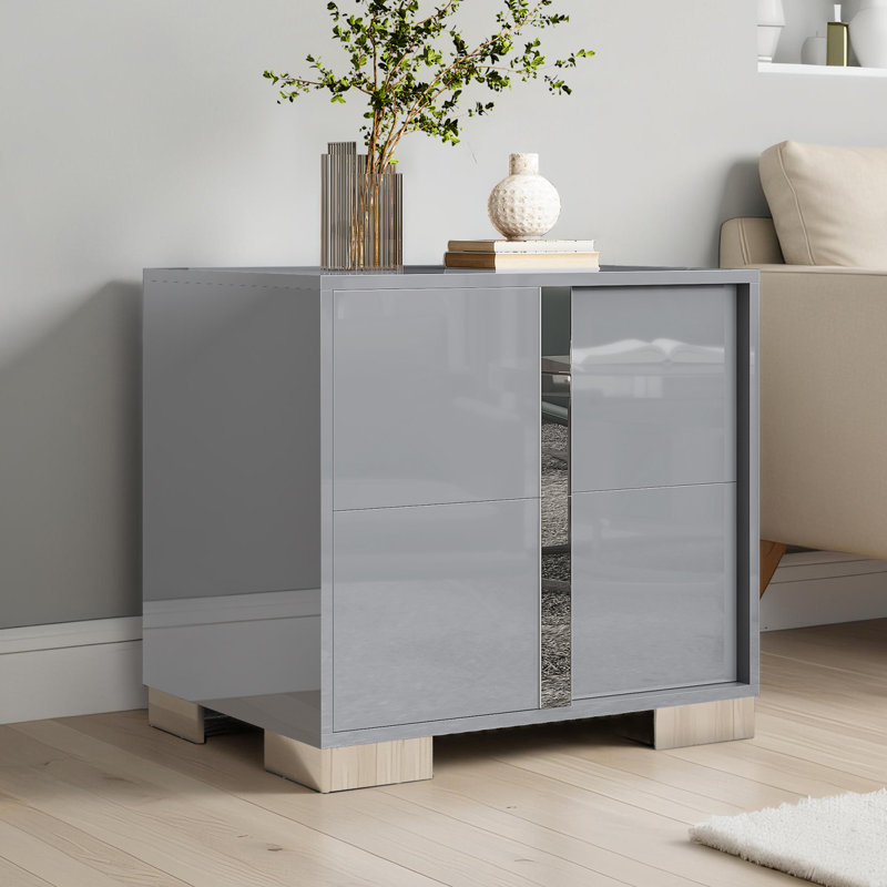 Table de chevet moderne lustrée de 23,6 po avec poignée à tirer électrolytique Mercidieu, gris, Gris, Individuel