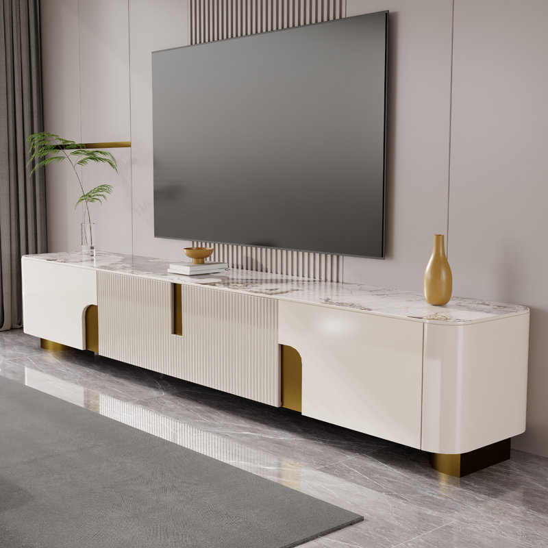 79'' W Modern Beige Rectangular Storage TV Stand with 4 Storage