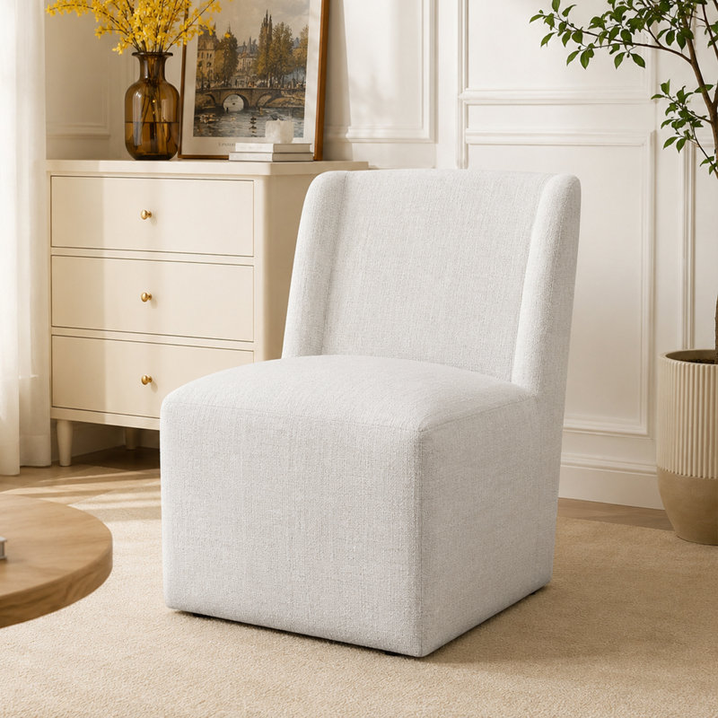 Upholstered Dining Chairs With Casters, Modern Solid Wood Side Chair With Rollers, No Assembly Required, Dining Room, Bedroom, Kitchen, Reading Room