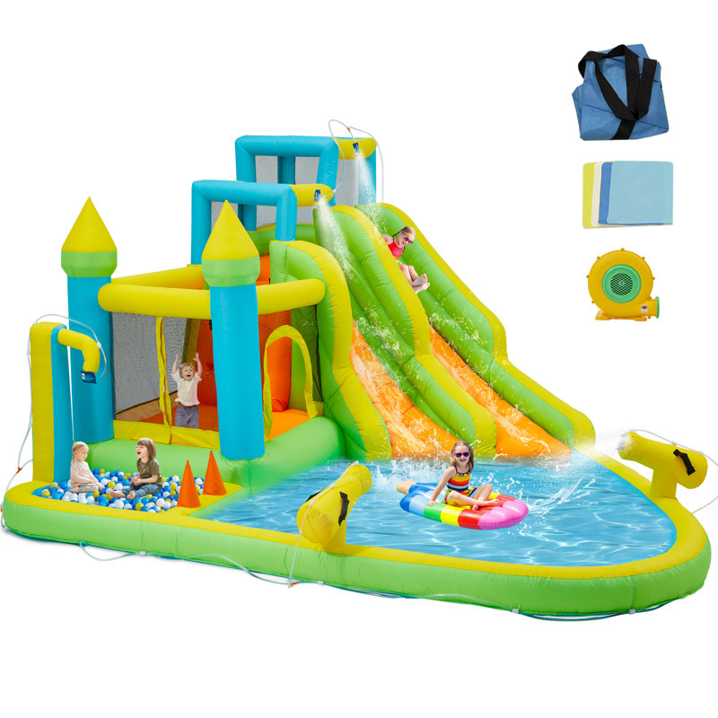 Inflatable White Bounce House With Ball Pool, Indoor & Outdoor Bouncing Castle For Kids With Air Blower