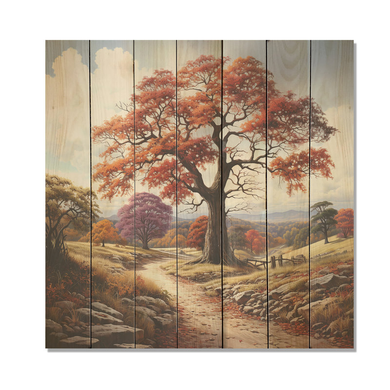 Sycomore d'automne - arbre sycomore sur bois, H 15 po x l 15 po