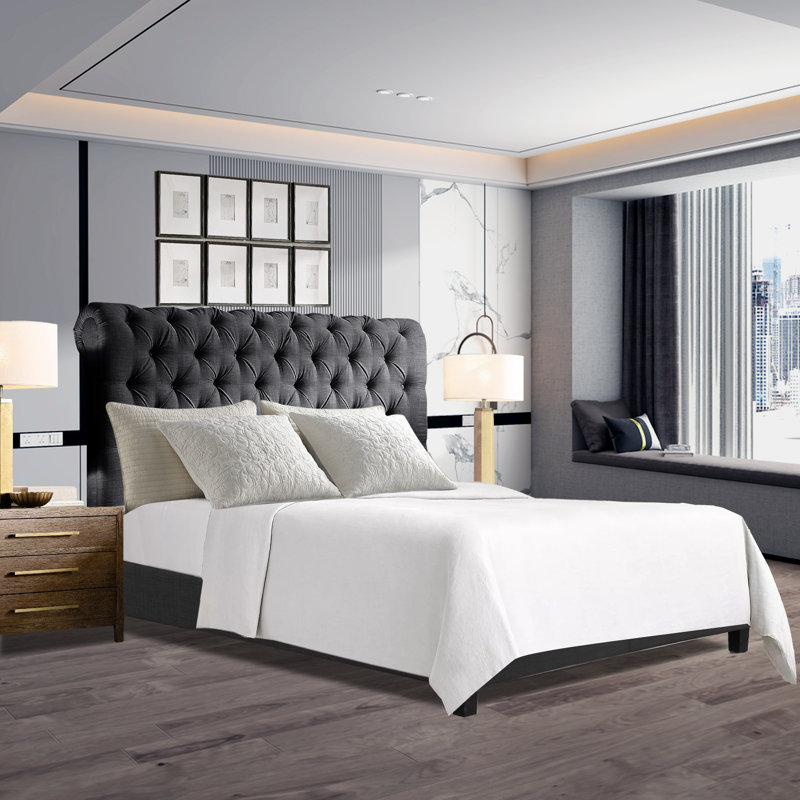 Base de lit tapissier Bradson, Grand, Gris anthracite
