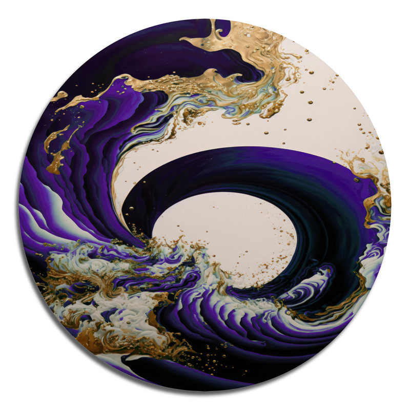 «Abstract Waves Iv», art mural rond en spirale abstraite sur métal, H 36 po x l 36 po, Mauve