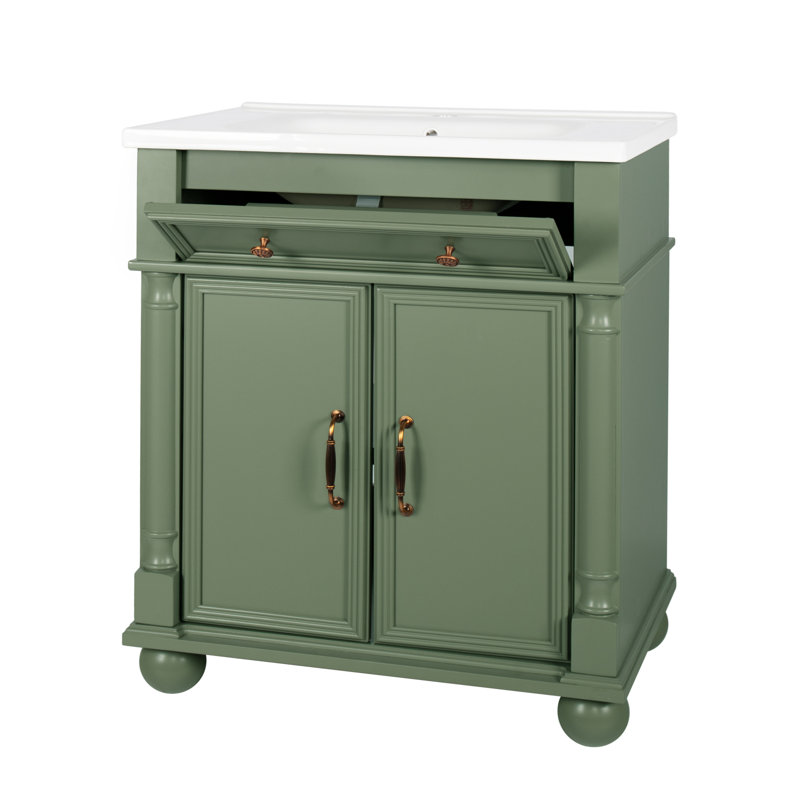 Meuble-lavabo 28 po Mid-Century avec base colonne romaine, Vert