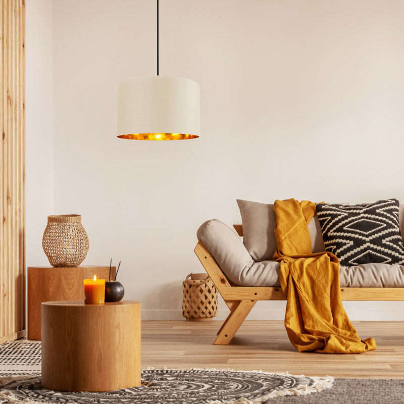 Contemporary Cotton Lamp/Light Shade with Shiny Paper Inner, 22cm H x 35cm W x 35cm D, Cream
