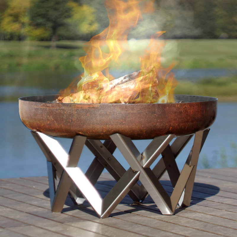 Corsica Round Stainless Steel Wood Burning Fire Pit, 14" H x 25" W x 25" D