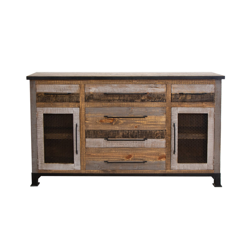 Esmael 70.75" Wide 6 Drawer Pine Solid Wood Buffet Table