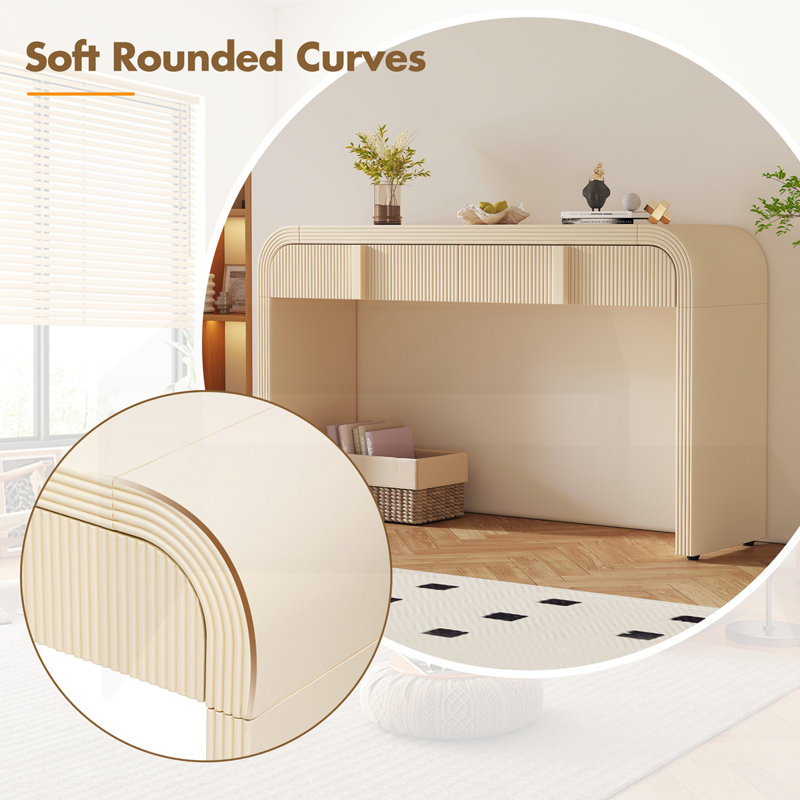 Modern Smooth Surface Console Table, Cream
