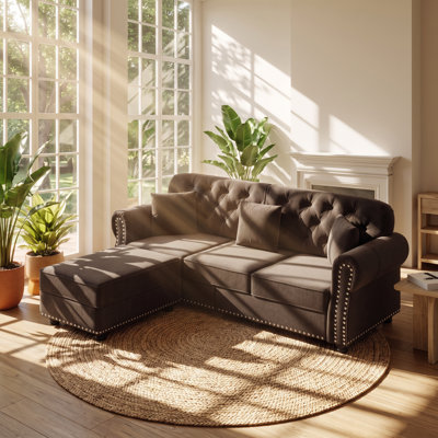 BOBBY FURNITURE 82.6" W x 29.9" D x 33.8" H Velvet Button Tufted 3-Seater Chesterfield Sofa